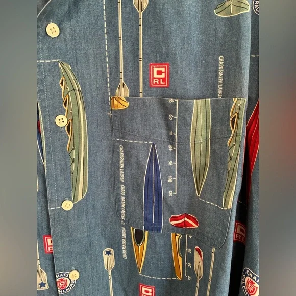Vintage Chaps Ralph Lauren Shirt Men Rowing Kayak Button Up Long Sleeve - Picture 3 of 6